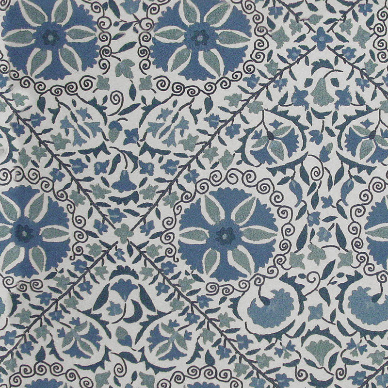 MADURA FLORAL STITCHERY  INDIGO & IVORY  FABRIC