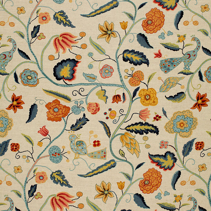 APSLEY VINE  APRICOT & TEAL  FABRIC