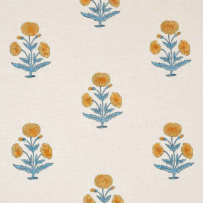 POPPY HAND BLOCK PRINT MUSTARD & SKY