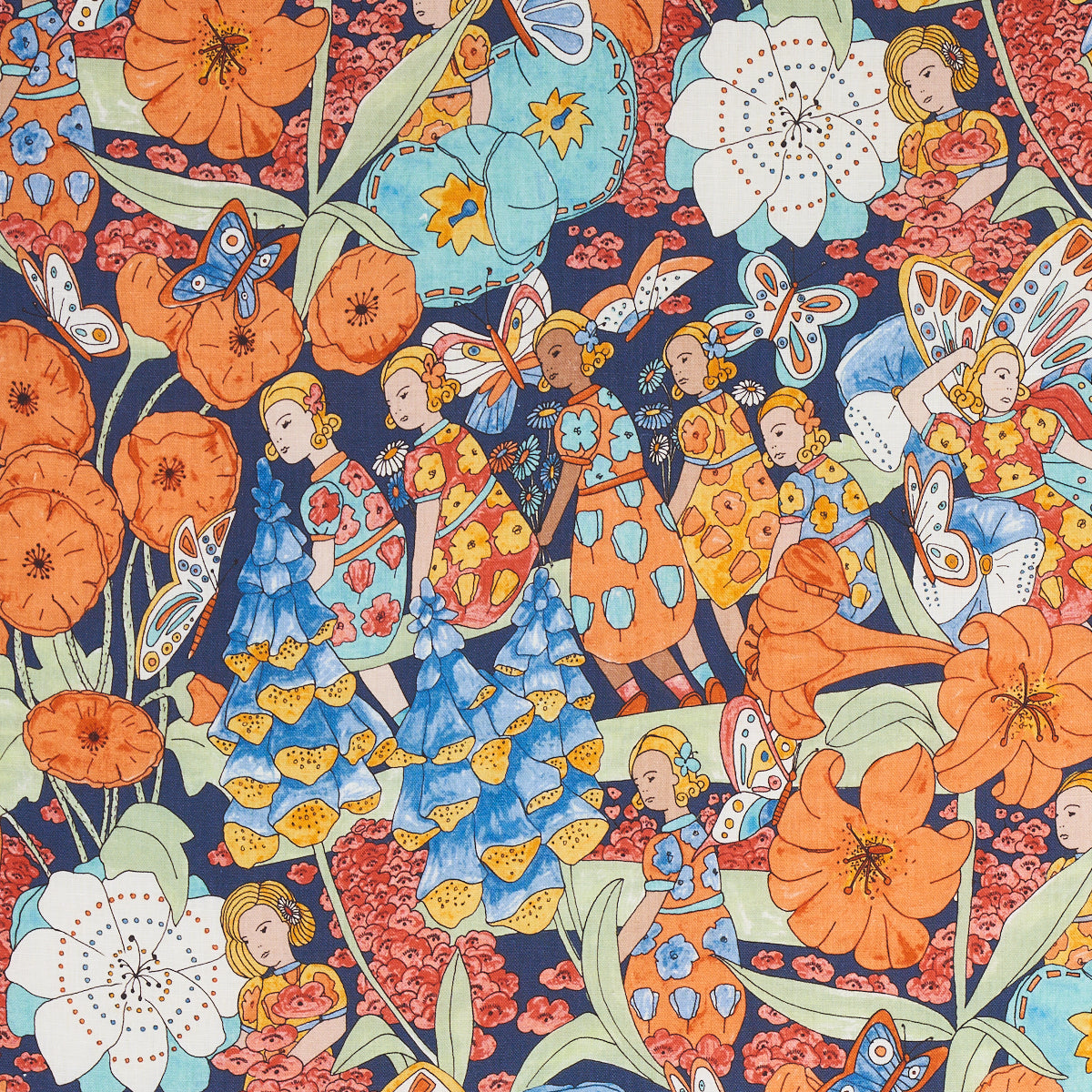 FAIRIE GARDEN ORANGE AND NAVY