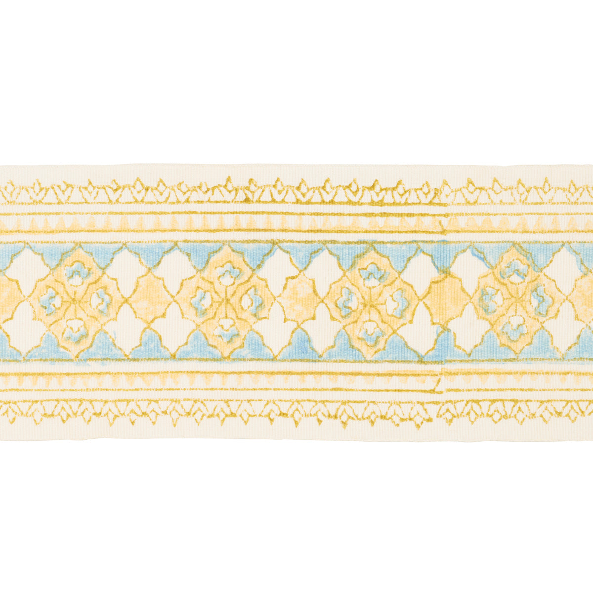 AMIRA HAND BLOCK PRINTED TAPE YELLOW & AQUA