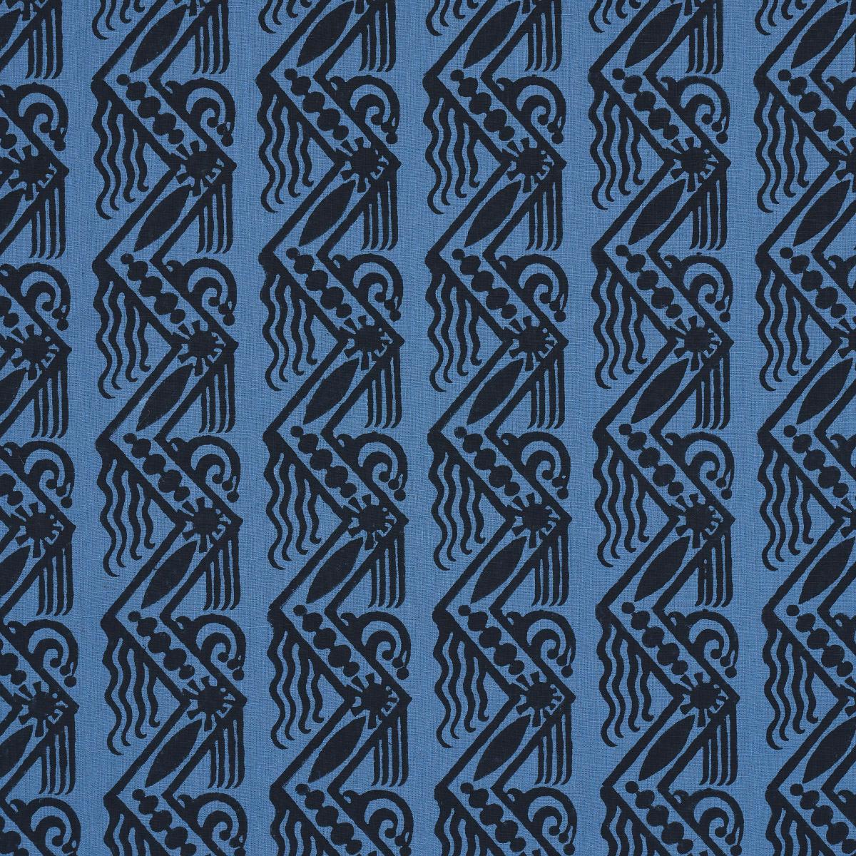 VENETIAN ZIG ZAG BLOCK PRINT BLACK ON BLUE