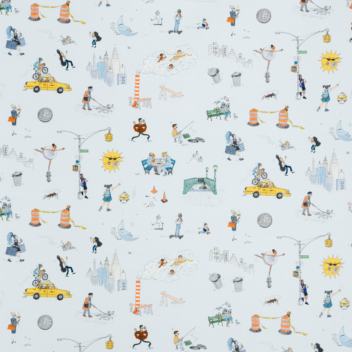 JOANA AVILLEZ'S STREET SCENES MULTICOLOR ON SKY BLUE