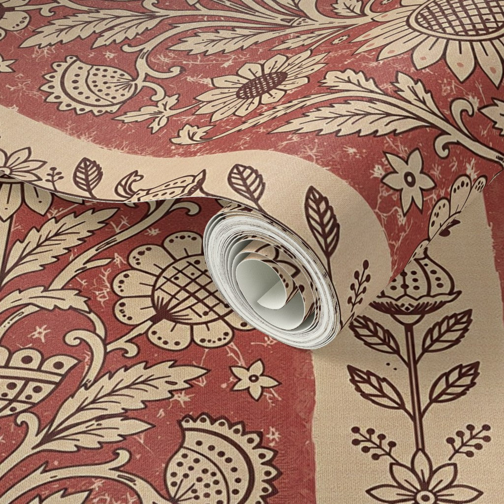 Atlanta Fabrics Garden Stripe Red Wallpaper | Atlanta Fabrics