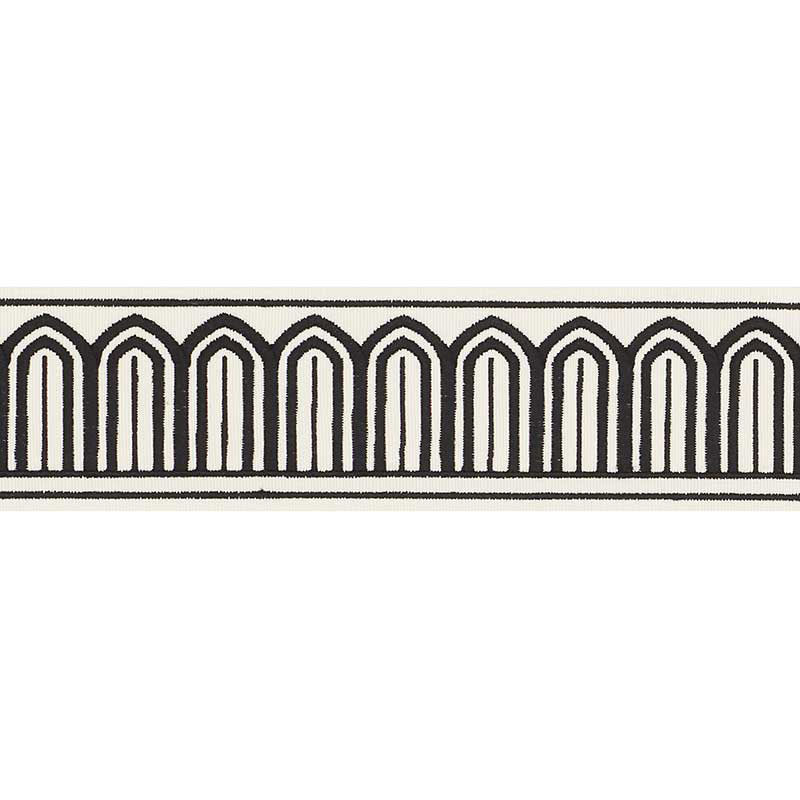 Schumacher ARCHES EMBROIDERED TAPE MEDIUM BLACK ON WHITE Trim | Atlanta Fabrics