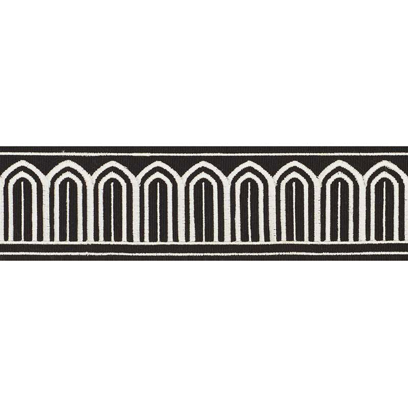 Schumacher ARCHES EMBROIDERED TAPE MEDIUM WHITE ON BLACK Trim | Atlanta Fabrics