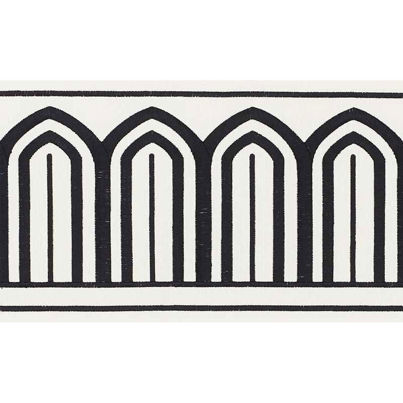 Schumacher ARCHES EMBROIDERED TAPE WIDE BLACK ON WHITE Trim | Atlanta Fabrics