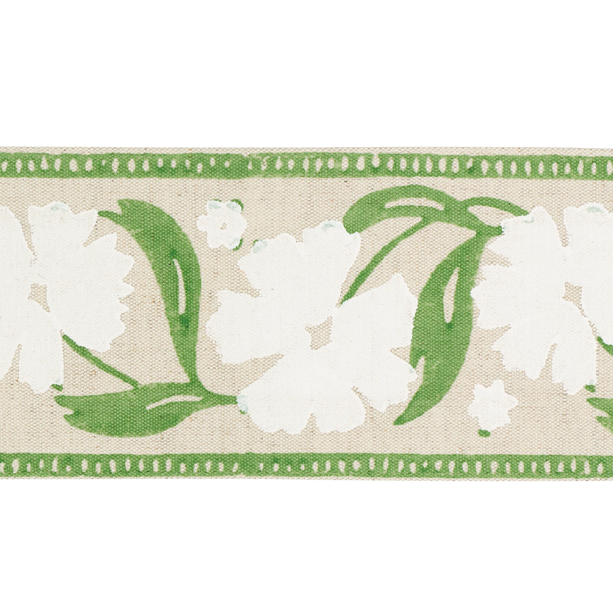 Schumacher ADRA HAND BLOCKED TAPE IVORY & LEAF Trim | Atlanta Fabrics