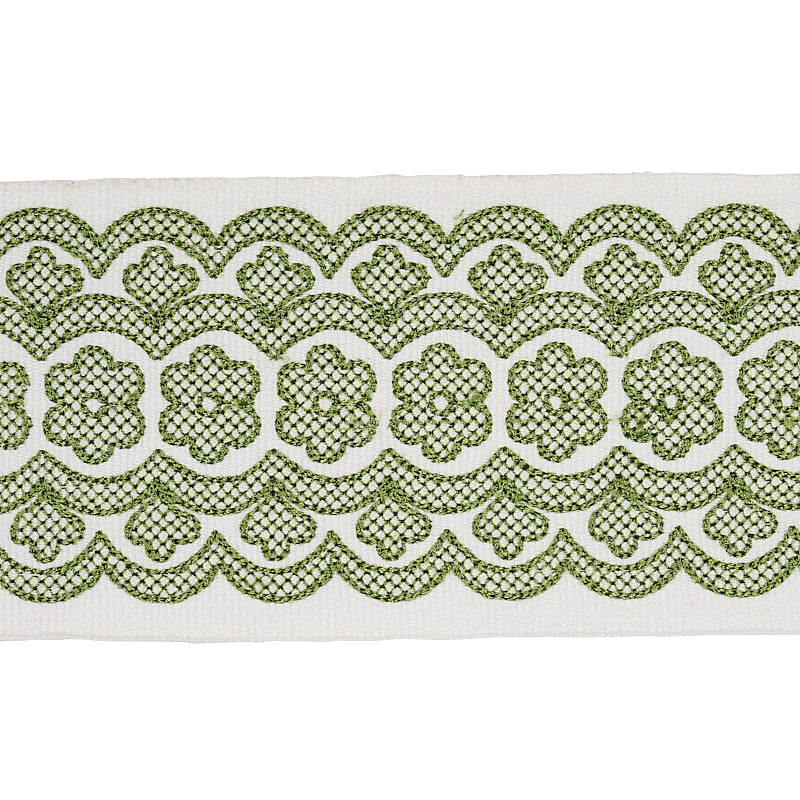 Schumacher Astrid Embroidered Tape GREEN Trim | Atlanta Fabrics