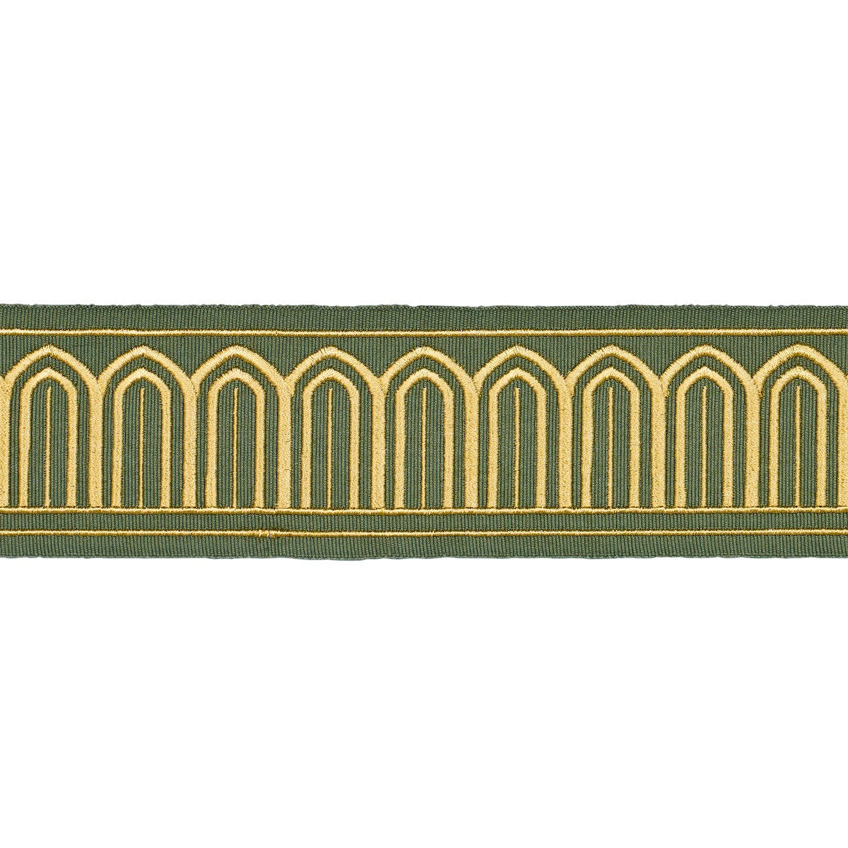 Schumacher ARCHES EMBROIDERED TAPE MEDIUM OLIVE Trim | Atlanta Fabrics