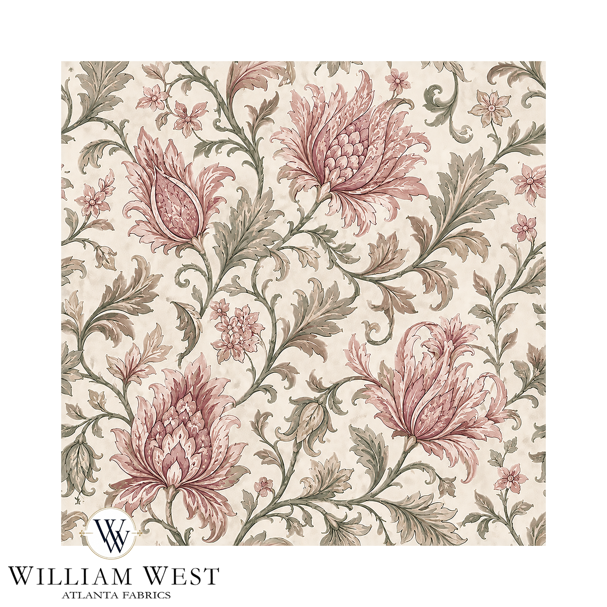 Botanical Scrollwork Pink Wallpaper