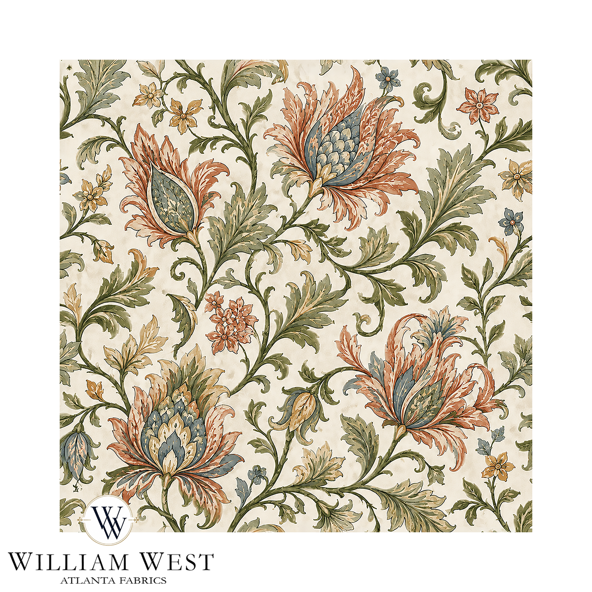 Atlanta Fabrics Botanical Scrollwork Sage Wallpaper Wallpaper | Atlanta Fabrics
