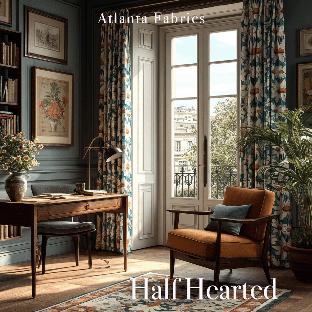 Atlanta Fabrics Half Hearted Steel Blue Fabric | Atlanta Fabrics