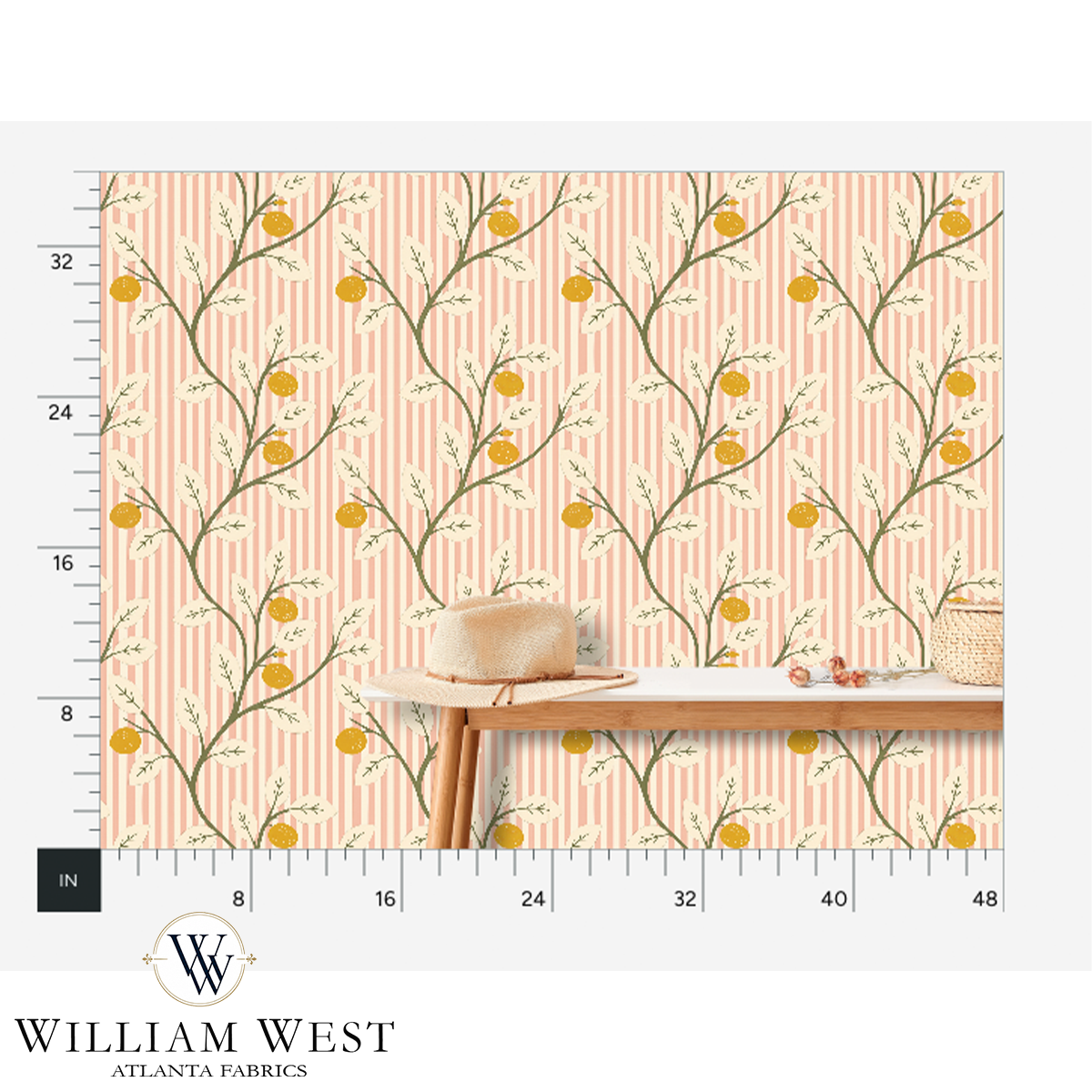 Atlanta Fabrics Lemon Tree Stripe Pink Wallpaper Wallpaper | Atlanta Fabrics