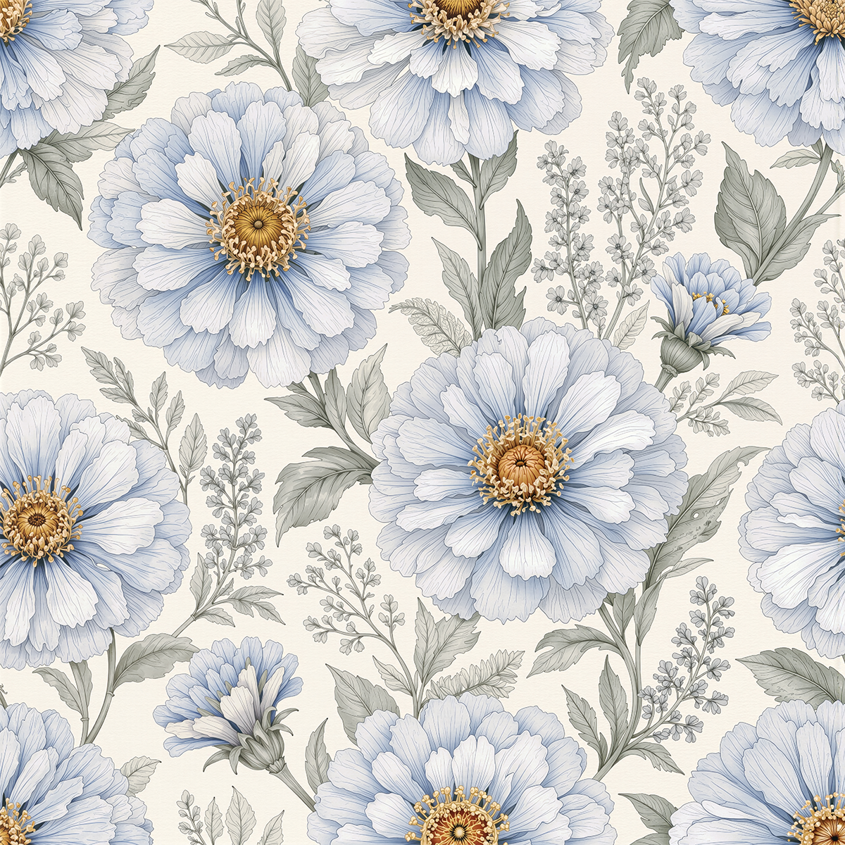 Painted Zennia Blue Wallpaper