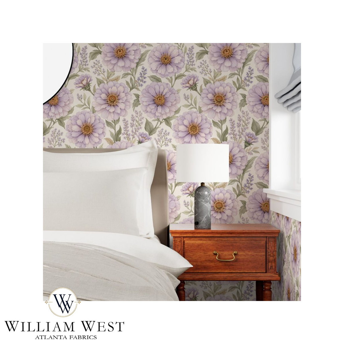 Atlanta Fabrics Painted Zennia Lilac Wallpaper Wallpaper | Atlanta Fabrics