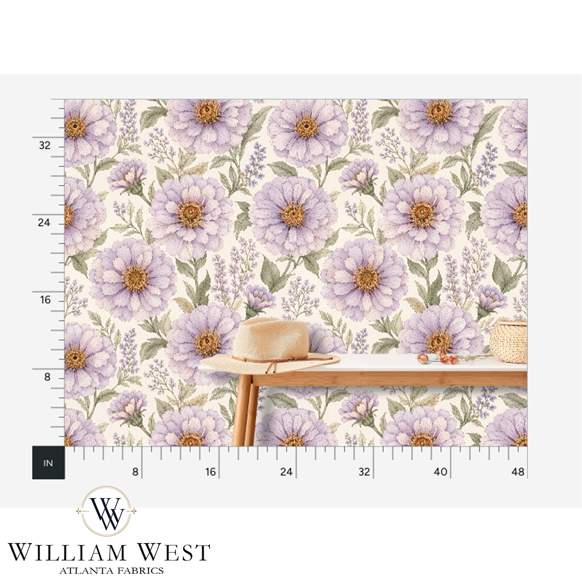 Atlanta Fabrics Painted Zennia Lilac Wallpaper Wallpaper | Atlanta Fabrics