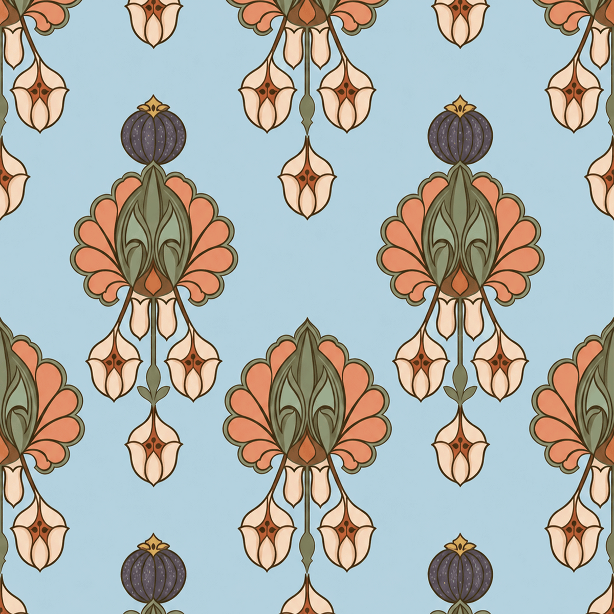 Atlanta Fabrics Pendant Blossom Terracotta Fabric | Atlanta Fabrics