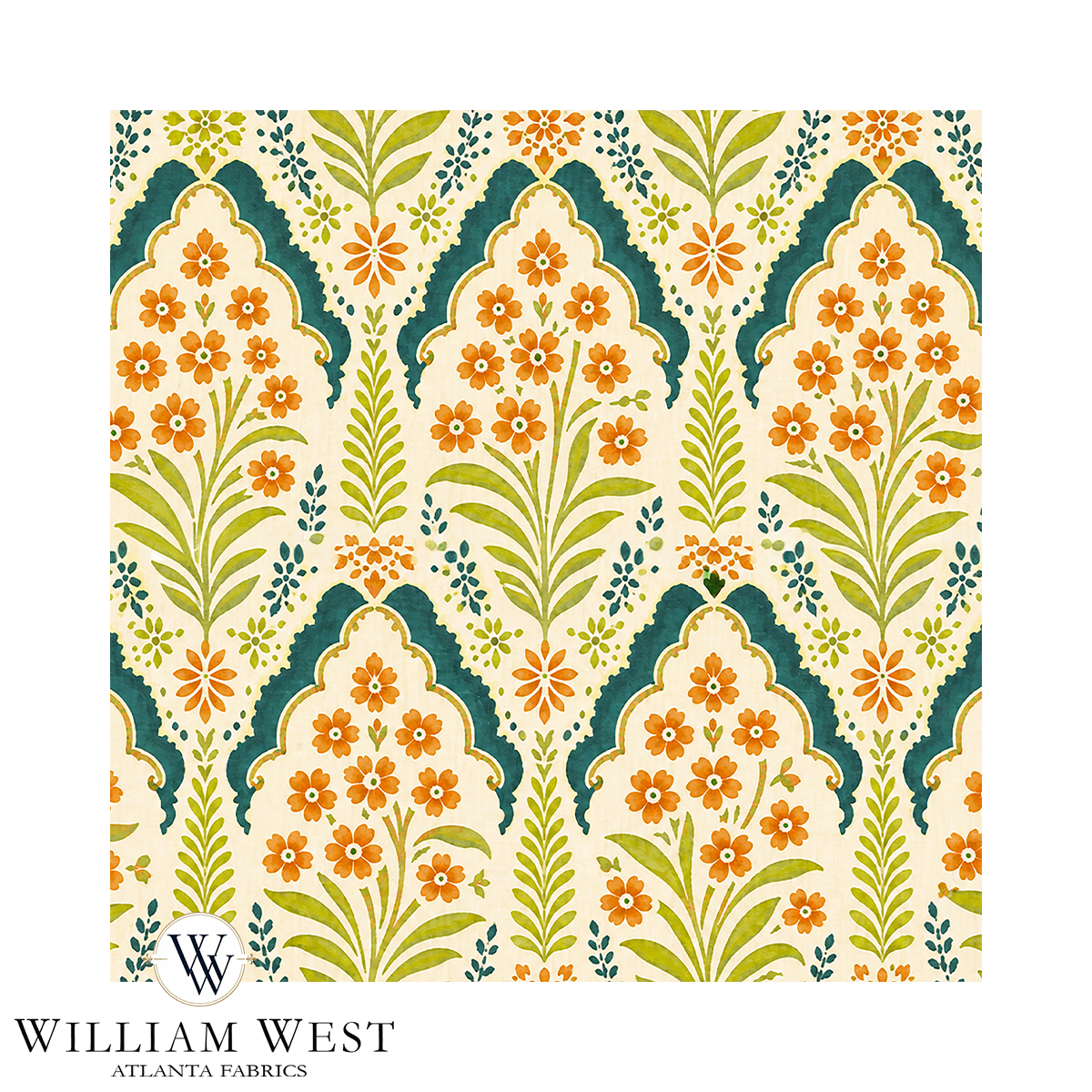 Atlanta Fabrics Rookery Garden Tangerine Fabric | Atlanta Fabrics