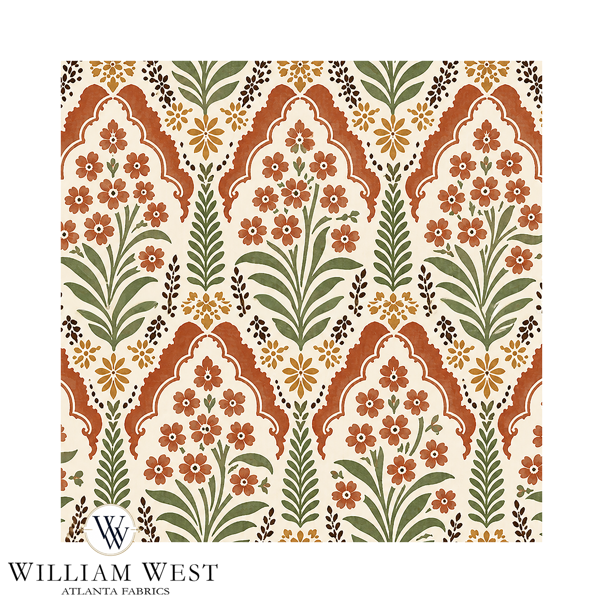 Atlanta Fabrics Rookery Garden Terracotta Fabric | Atlanta Fabrics