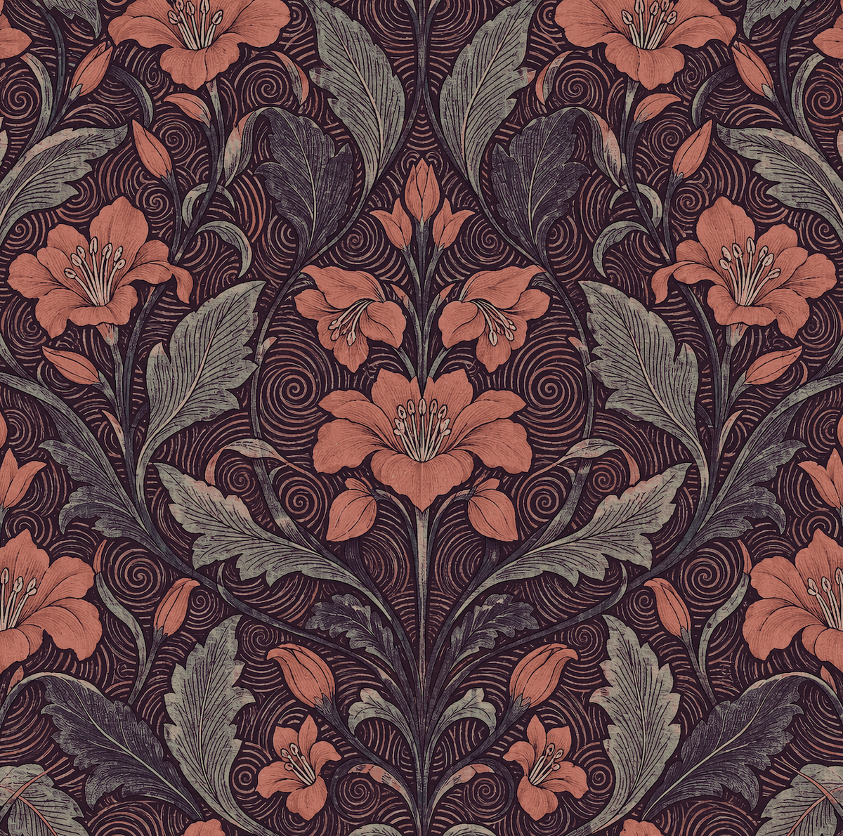 Garden Scrollwork Midnight Plum Camellia
