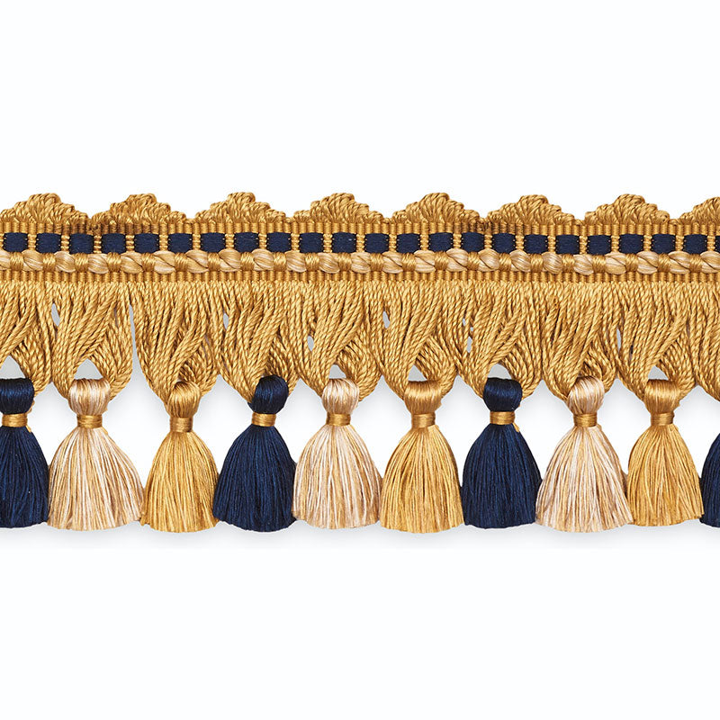 Schumacher AMANDA TASSEL FRINGE GOLD/NAVY/ECRU Trim | Atlanta Fabrics