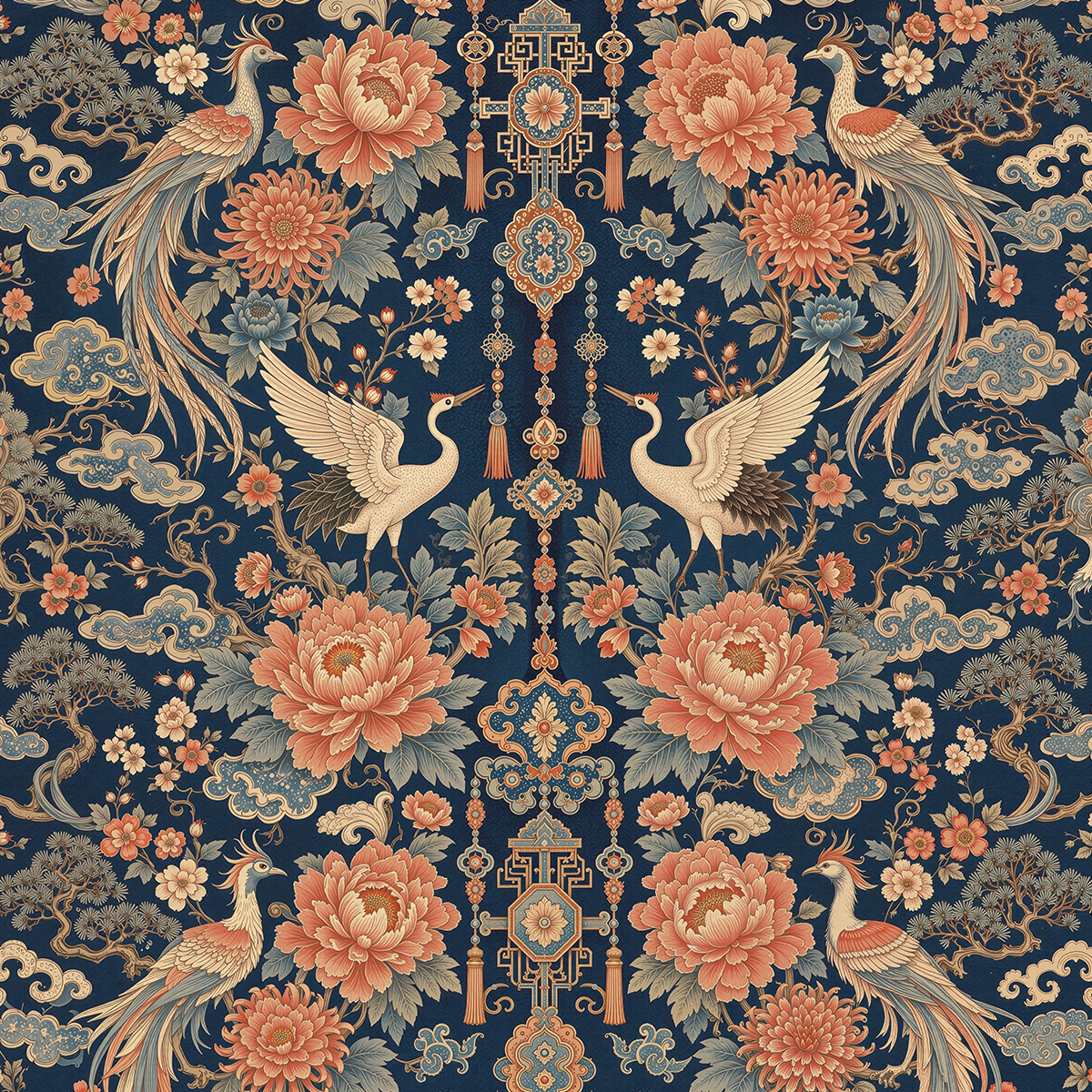 Atlanta Fabrics The Mandarin Garden Apricot Wallpaper Wallpaper | Atlanta Fabrics