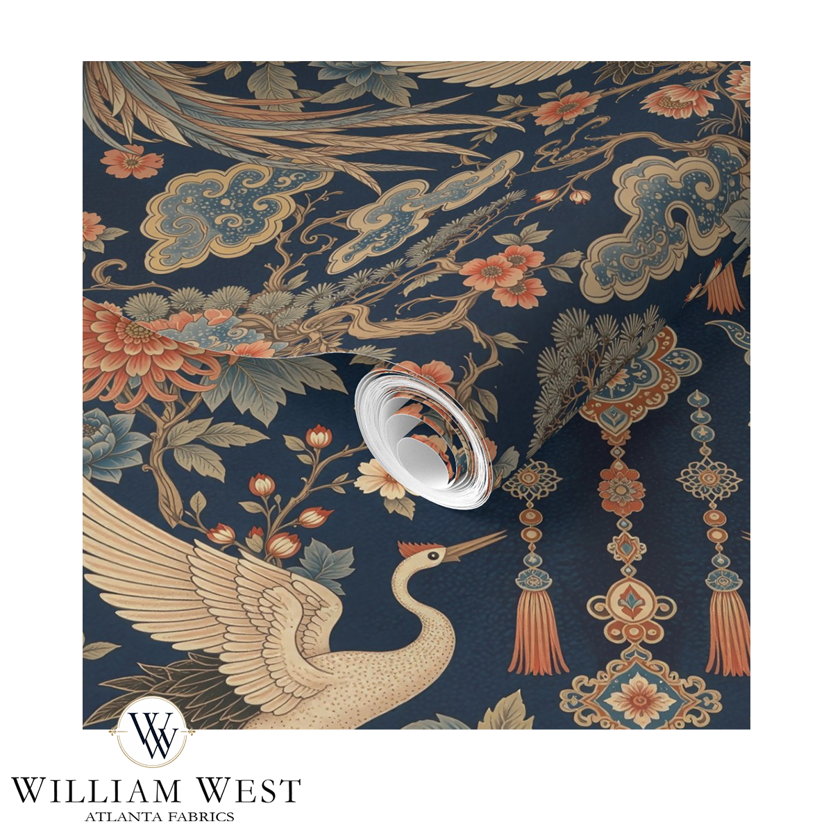 Atlanta Fabrics The Mandarin Garden Apricot Wallpaper Wallpaper | Atlanta Fabrics