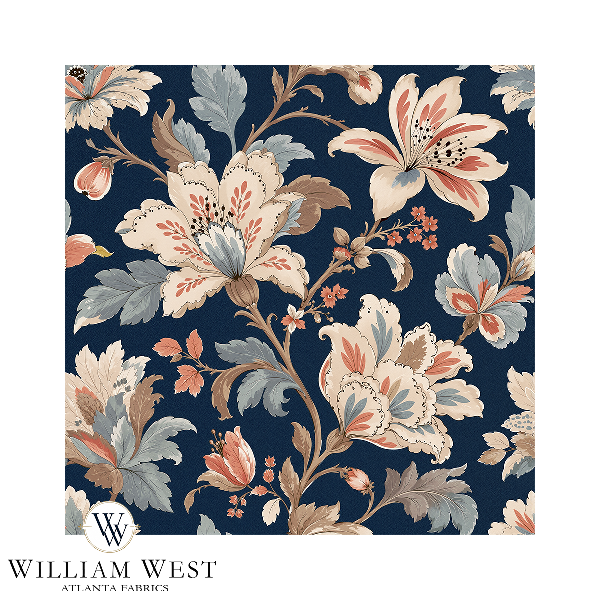 Atlanta Fabrics Whitcombe Garden French Blue Fabric | Atlanta Fabrics
