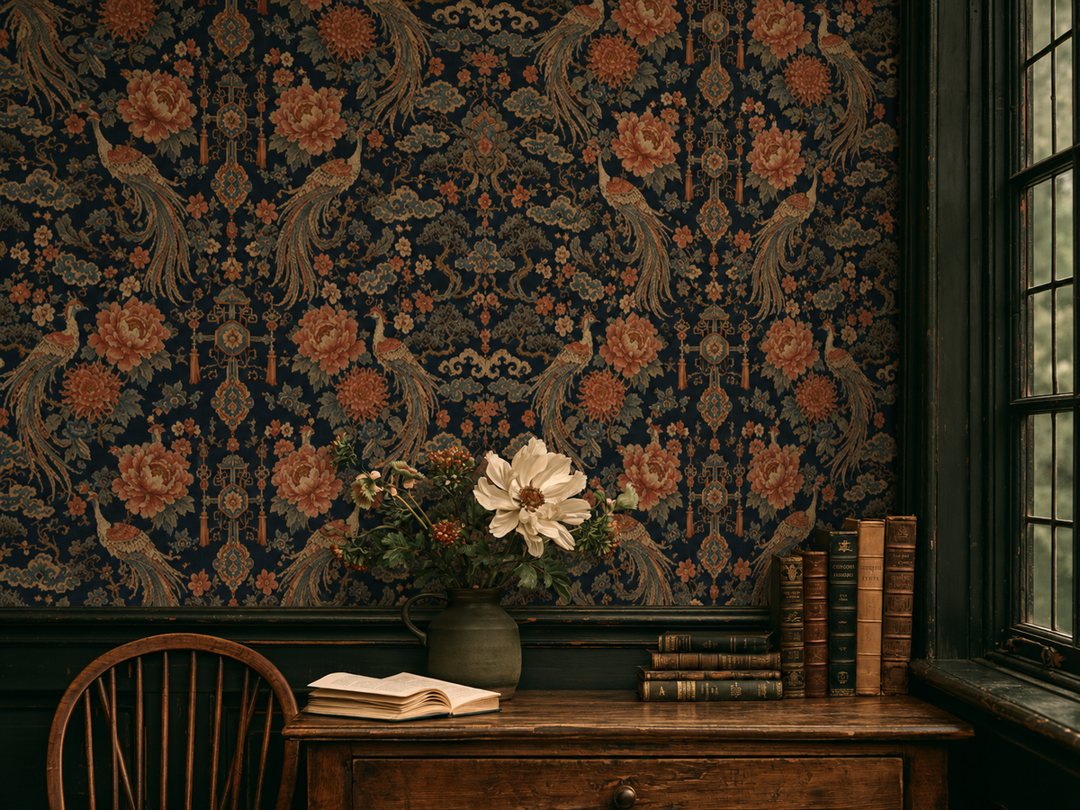 Atlanta Fabrics The Mandarin Garden Apricot Wallpaper Wallpaper | Atlanta Fabrics