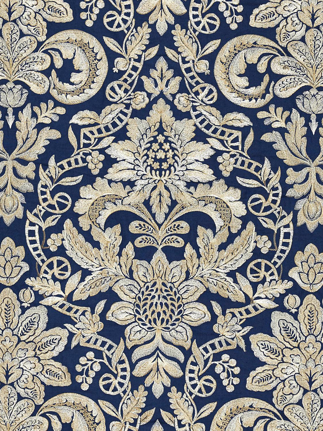 ELIZABETH DAMASK EMBROIDERY INDIGO - Atlanta Fabrics