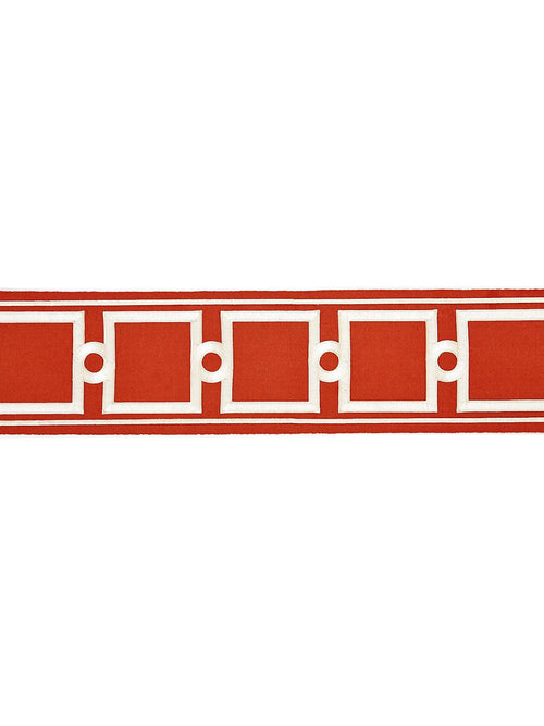 SQUARE LINK EMBROIDERED TAPE CARNELIAN - Atlanta Fabrics