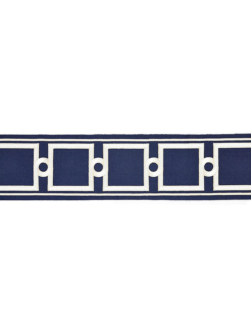 SQUARE LINK EMBROIDERED TAPE INDIGO - Atlanta Fabrics