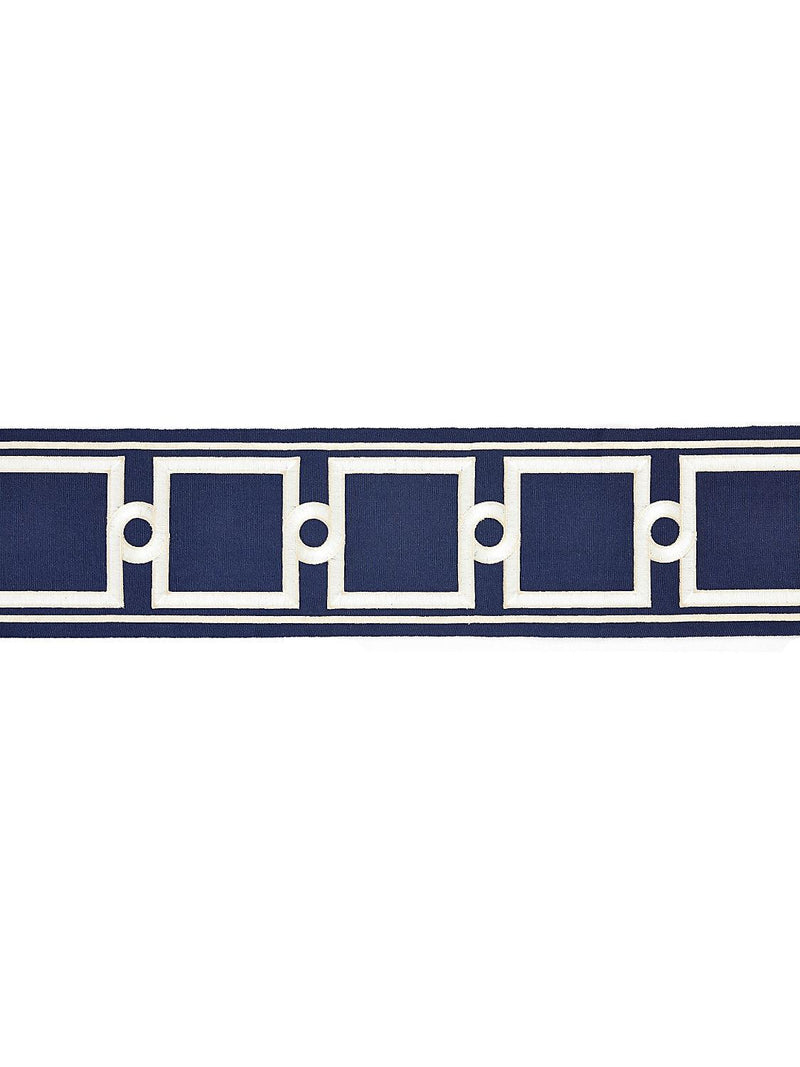 SQUARE LINK EMBROIDERED TAPE INDIGO - Atlanta Fabrics